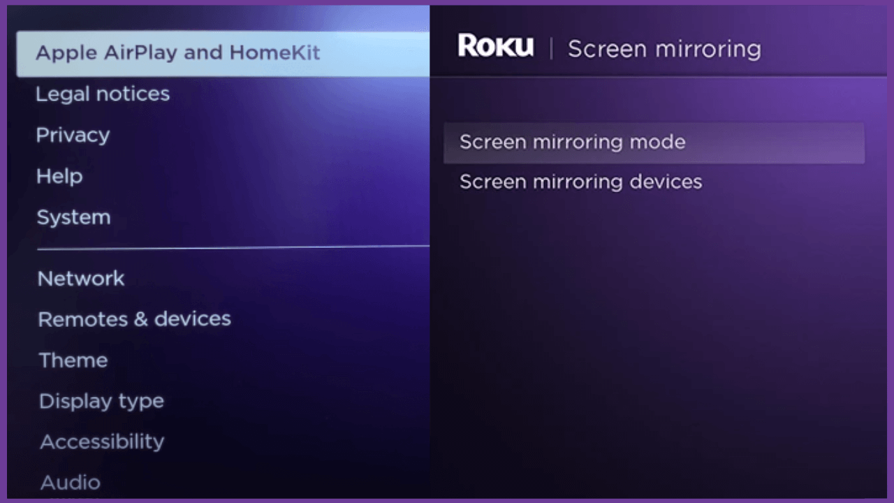 Enable Screen Mirroring or AirPlay on Roku