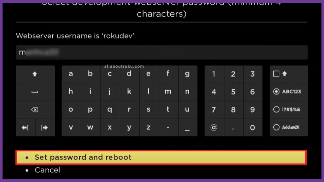 Set password and reboot on Roku