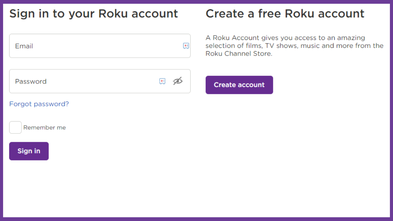 Sign In With your Roku Account Credentials