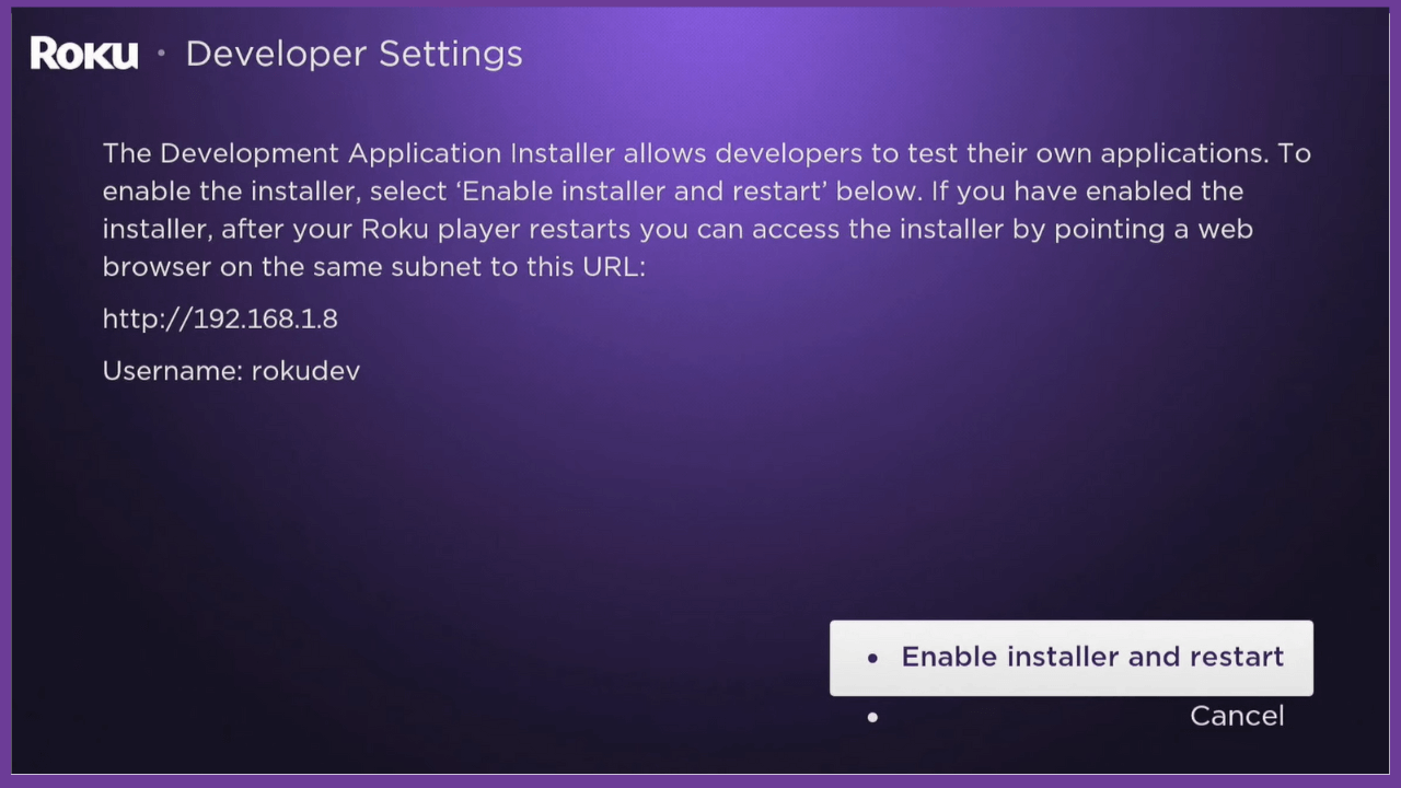 note IP and Enable Installer on Developer Options